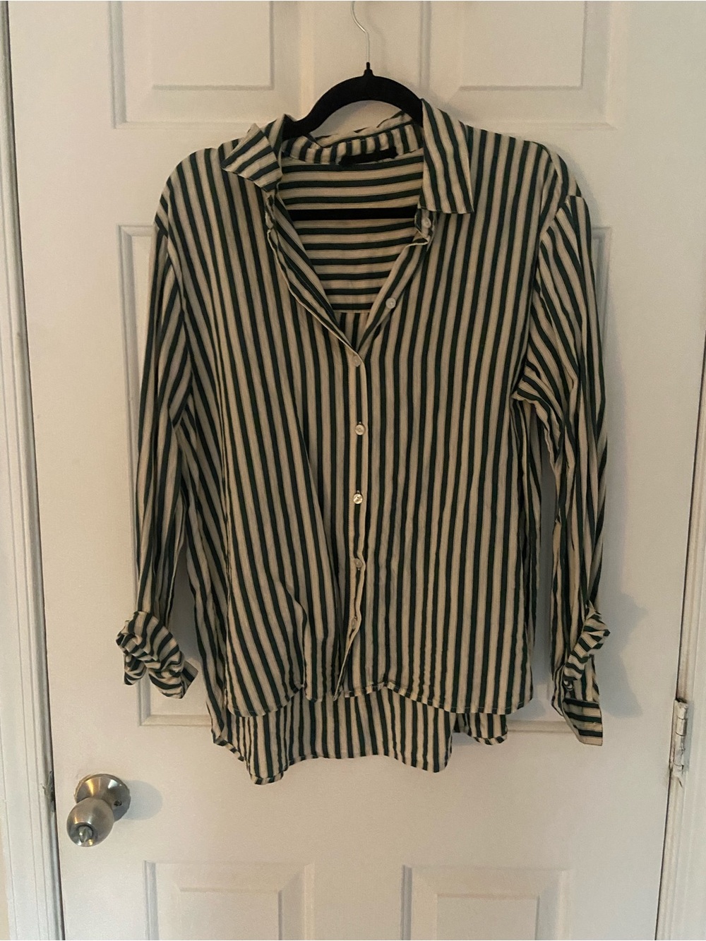 Striped Button-Down Shirt - Green & Cream